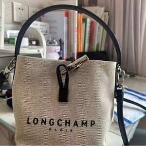 Longchamp Classic Black and Cream Shoulder Bag